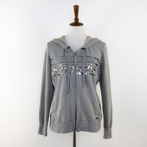 Lucy Jackets & Blazers - Lucy Grey Sequin Zip Front Hoodie Jacket
